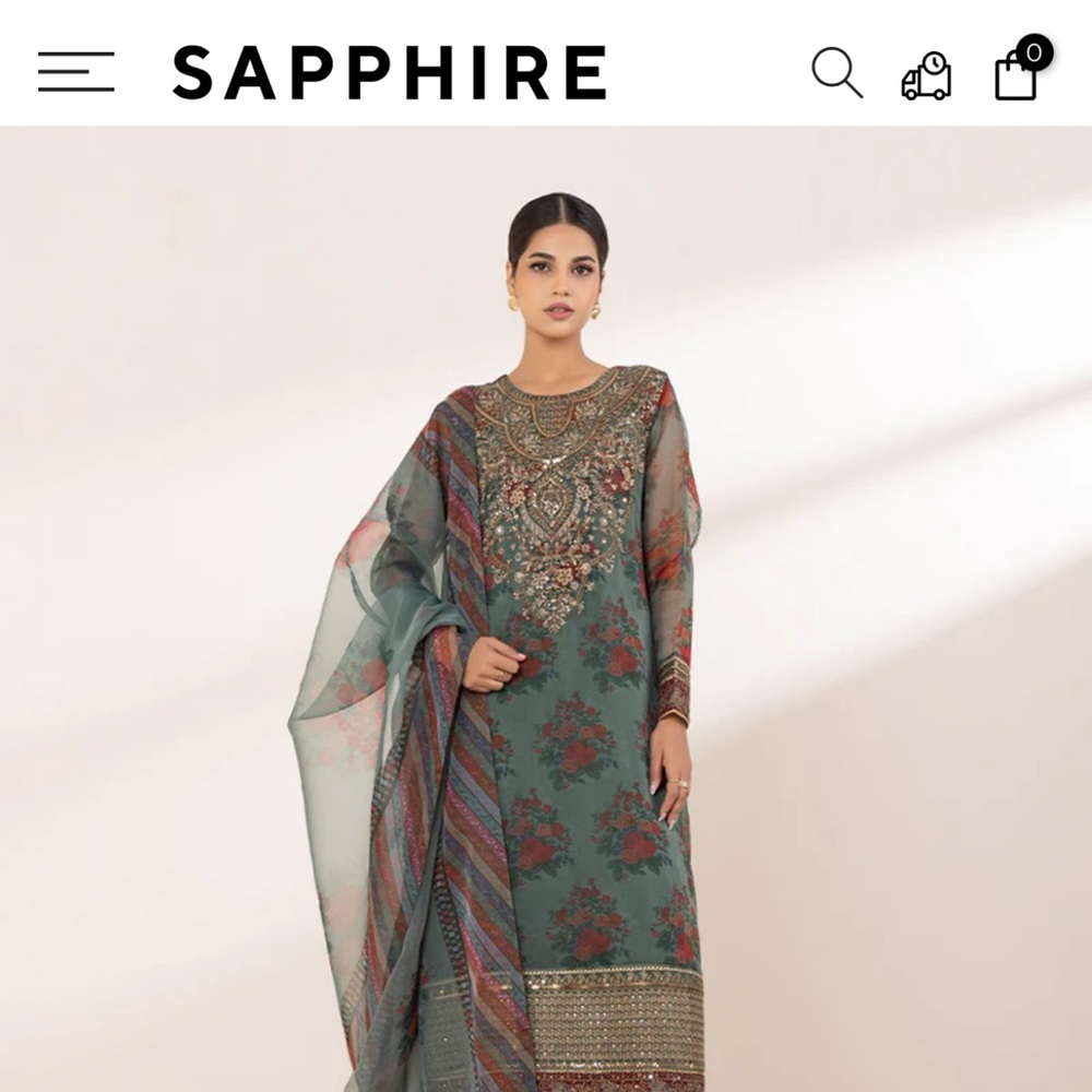 Sapphire Teal Floral Embroidered Women's Dress